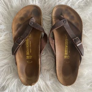 Birkenstock Leather brown thong sandals with buckle detail, 7